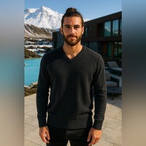 Eddie Bauer Cashmere Blend Sweater Classic Minimalist Grandpacore V Neck Cotton